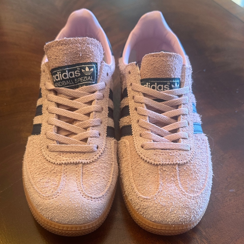 adidas Handball Spezial Pink Suede Sneakers with Navey Stripes